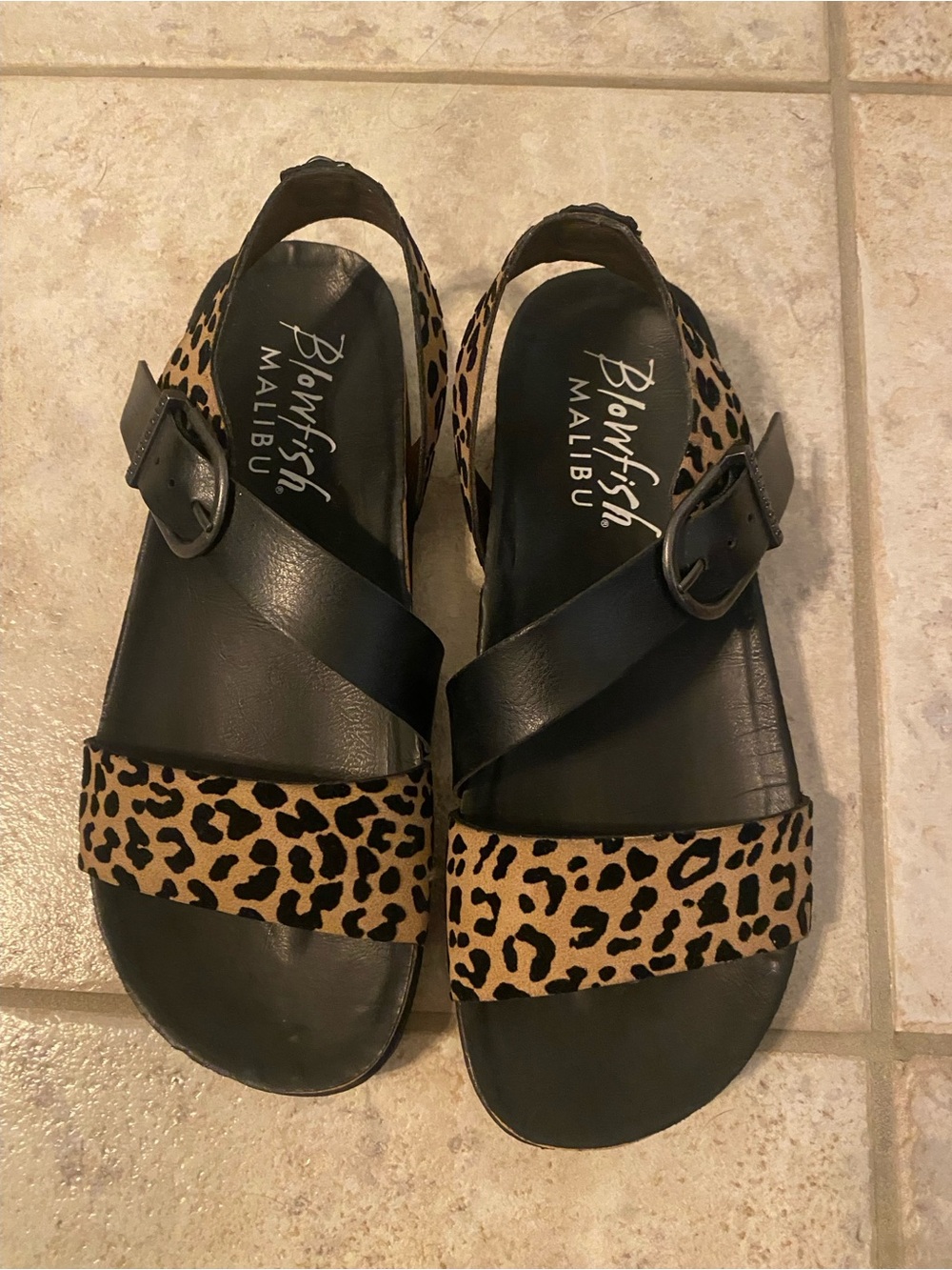Blowfish Leopard Print & Black Cross-Strap Slingback Sandals